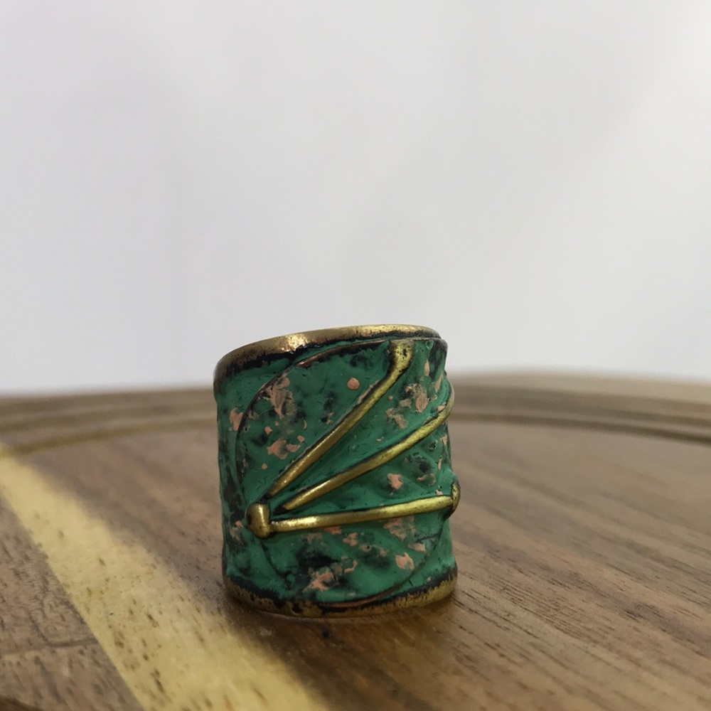 Beautiful Patina Brass Finish Cuff Ring Adjustable